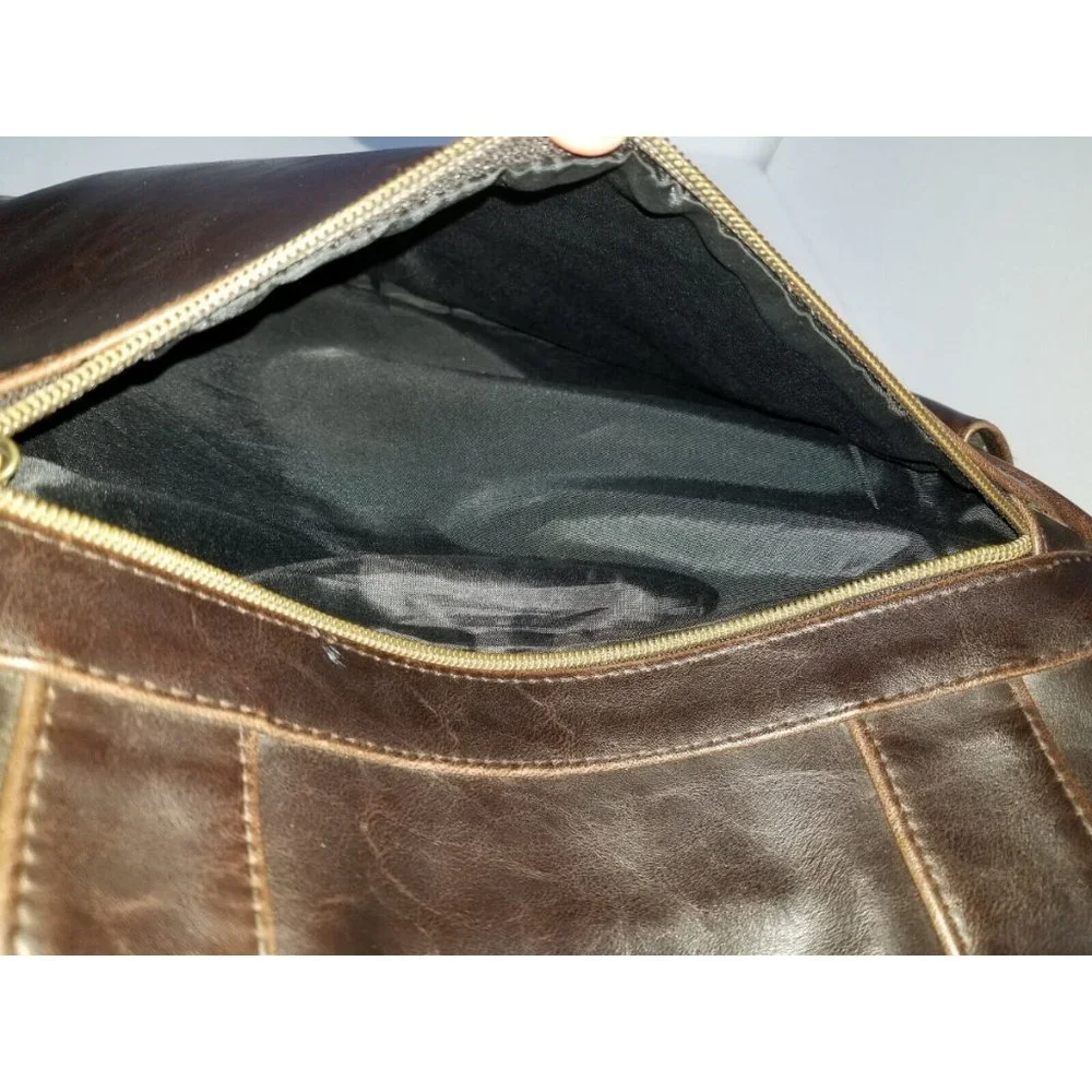 Vintage TOTES Brown Genuine Leather Messenger Bag Crossbody Satchel - Picture 10 of 13
